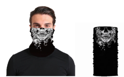 BANDANA CUBRE BOCA CALAVERA DECORADA COLOR NEGRO