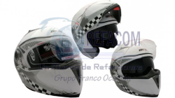 CASCO ABATIBLE IRON RACING DOBLE MICA DOT COLOR LISO BLANCO COMPETENCIA TALLA L