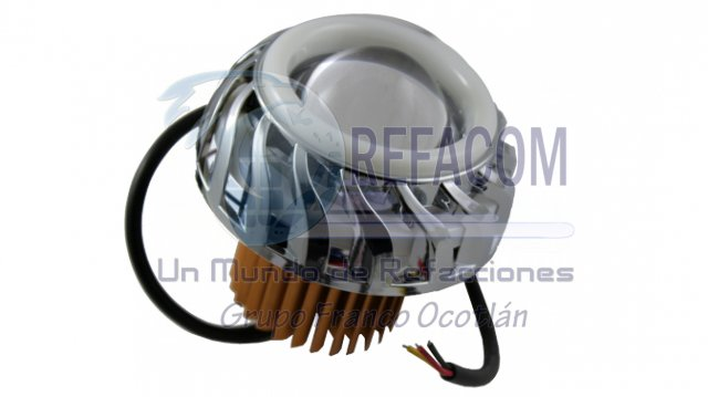 FOCO PRINCIPAL HYPER LEDS LUPA P/MOTOCICLETA C/OJO DE DIABLO Y DE ANGEL DOBLE IR-TT03 12-80V 18W 6000K 2000LM AZUL-BLANCO-ROJO