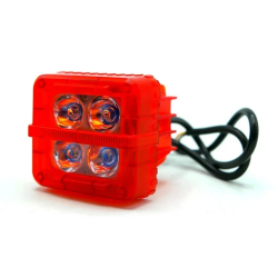 FARO AUXILIAR CUADRADO 4 LED LUZ BLANCA CARCASA COLOR ROJO
