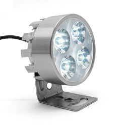 FARO REDONDO 4 LED LUZ BLANCA ALTA/BAJA Y ESTROBO COLOR PLATA
