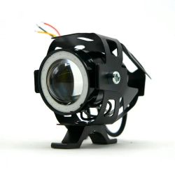 FARO AUXILIAR MINI LED COLOR NEGRO C/OJO ANGEL AZUL LUZ BLANCA ALTA/BAJA Y ESTROBO