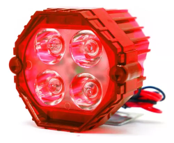 FARO AUXILIAR REDONDO LED LUZ BLANCA CARCASA COLOR ROJO ESTROBO AZUL/ROJO