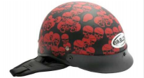 CASCO CACHUCHA MASUDA MSD-150 TIPO CHOPPER CALAVERAS NEGRO/ROJO MATE