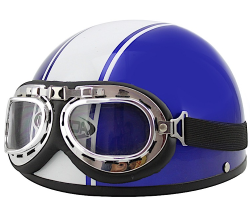 CASCO MASUDA CACHUCA BLD-150 CHOPER C/ GOGGLE COLOR BLANCO/AZUL