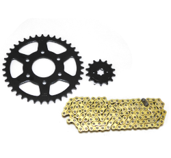 KIT DE SPROCKET ZURI P/ PULSAR 200NS 150NS (14 X 39T 520H X 116) CADENA DORADA KIT ARRASTRE