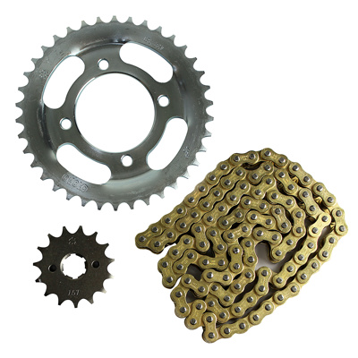 KIT SPROCKET CHOHO / FT 125 CGL 125 TOOL FT 150TS DT 125 (38T X 15T 428H X 102L) CADENA DORADA KIT ARRASTRE