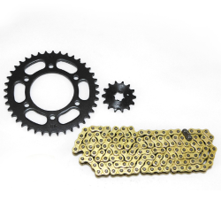 KIT DE SPROCKET ZURI P/ FZ 16 2.0 (14 X 40T 428H X 130L) CADENA DORADA KIT ARRASTRE