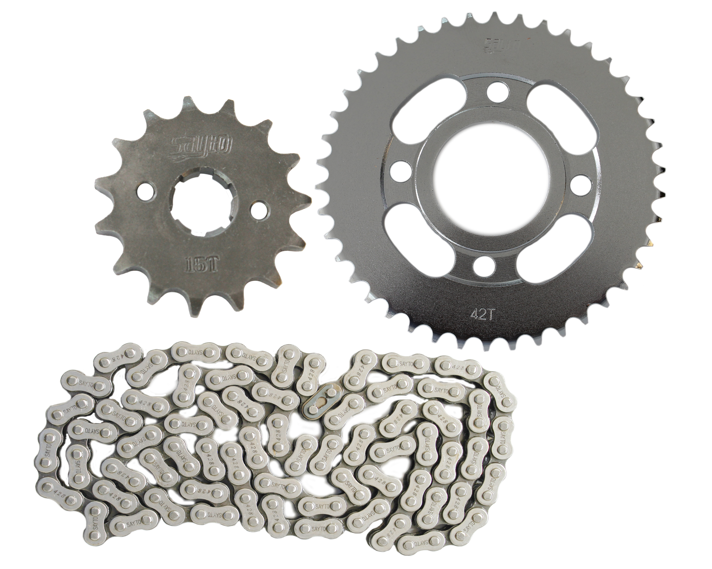 KIT DE SPROCKET SAYTO P/ FT RT 180 FT 200 FT 250 DT 200SPORT (42 X 15T 428H X 124L) KIT ARRASTRE